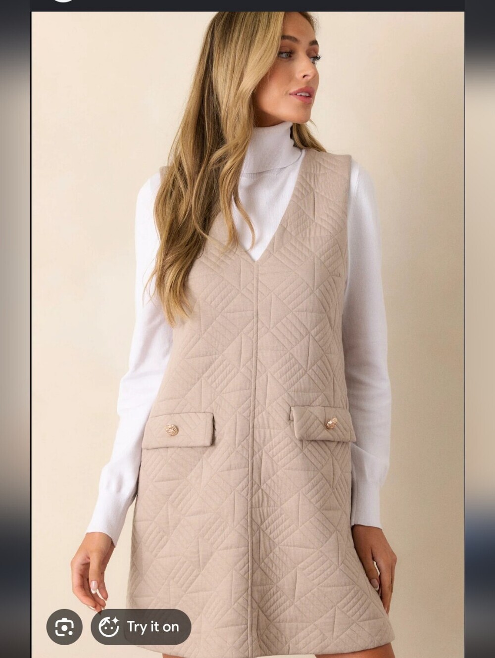 Entro Taupe Quilted Sleeveless Dress - Cream_M